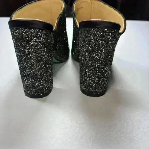 Blue by Betsy Johnson Black Glitter Embellished Block Heel Pumps Size 6.5 Astor - Picture 6 of 7